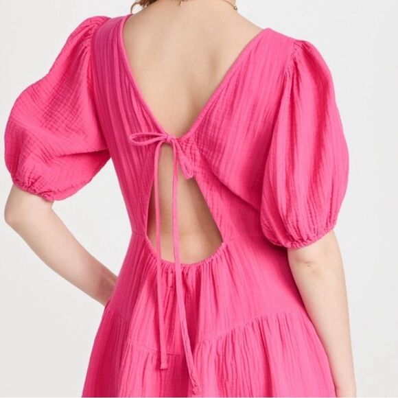 XÍRENA 100% Cotton Gauze Muslin Nissa Tiered Puff Sleeve Mini Coquette Dress XS - Picture 6 of 9